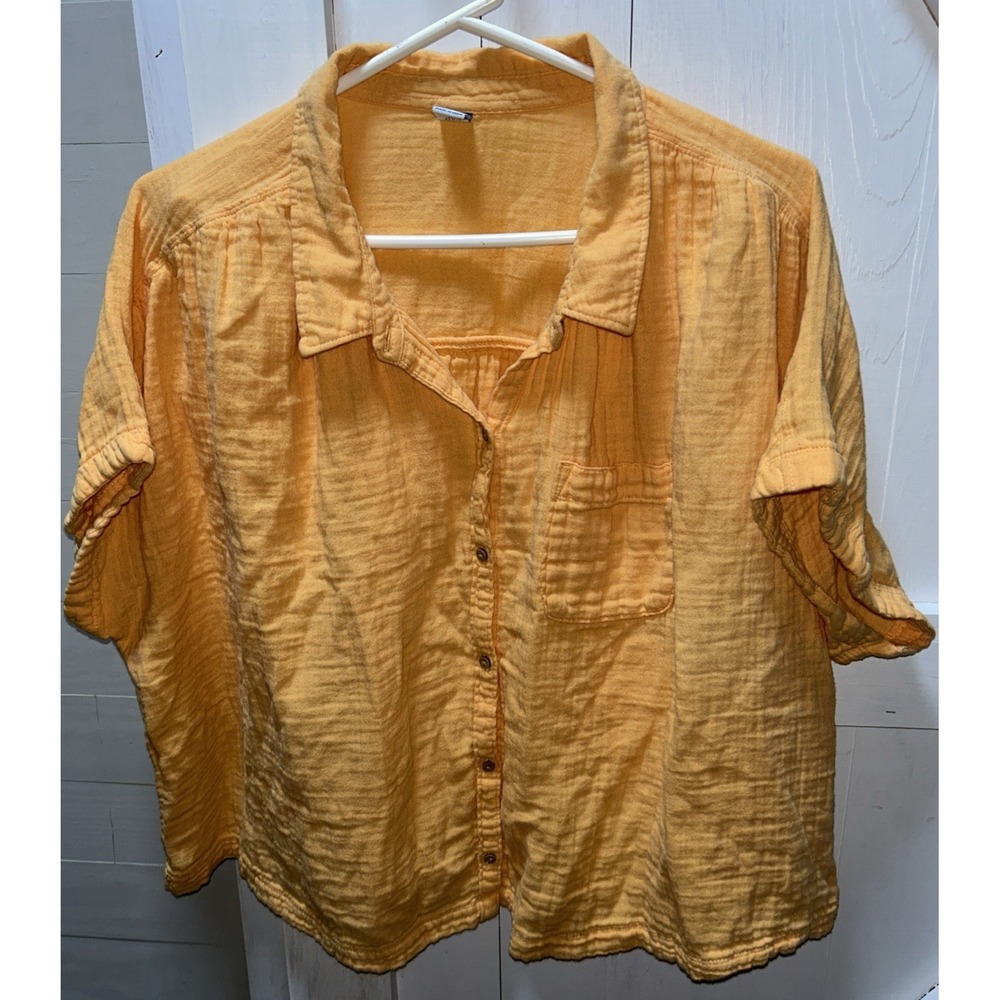 Old Navy Muslin Button Up Short Sleeve Crop Top Women's Size XL Mango Sorbet